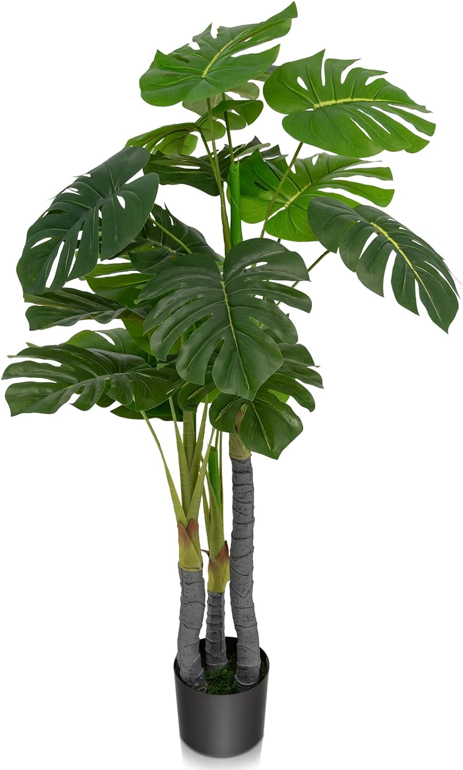 Goplus 4ft Artificial Monstera Deliciosa Plant, Fake Tropical Palm Tree with 20 Large Leaves, Cement Pot, Realistic Moss, Faux Potted Swiss Cheese Plant for Floor Home Office Decor