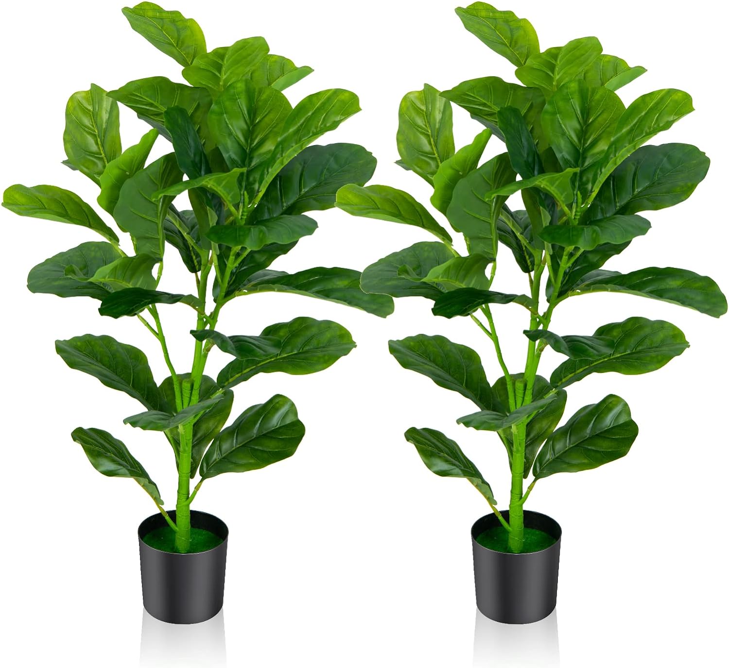 Goplus Fake Fiddle Leaf Fig Tree, 2-Pack 35.5'' Tall Artificial Tree Greenery Plants in Pots with 32 Leaves, Decorative Faux Trees for Indoor Home Office