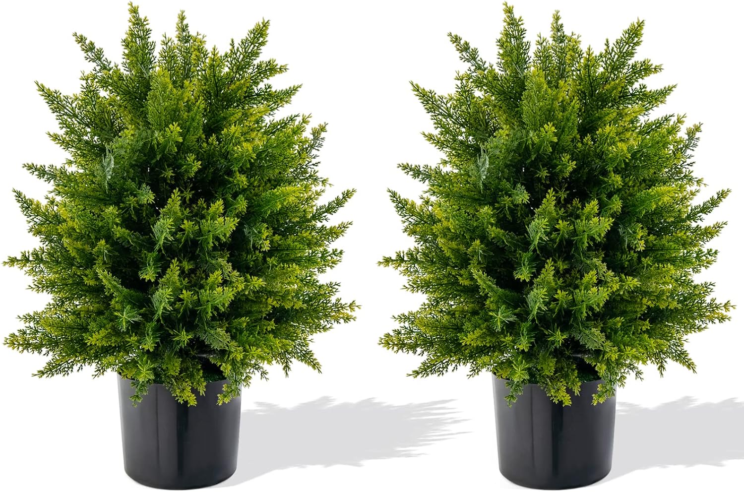 Goplus 21.5 Artificial Cedar Topiary Ball Tree, Set of 2 Faux Potted Plants Artificial Shrubs Bushes with Cement Pot, Fake Evergreen Artificial Topiary for Indoor Outdoor Home Front Porch Decor