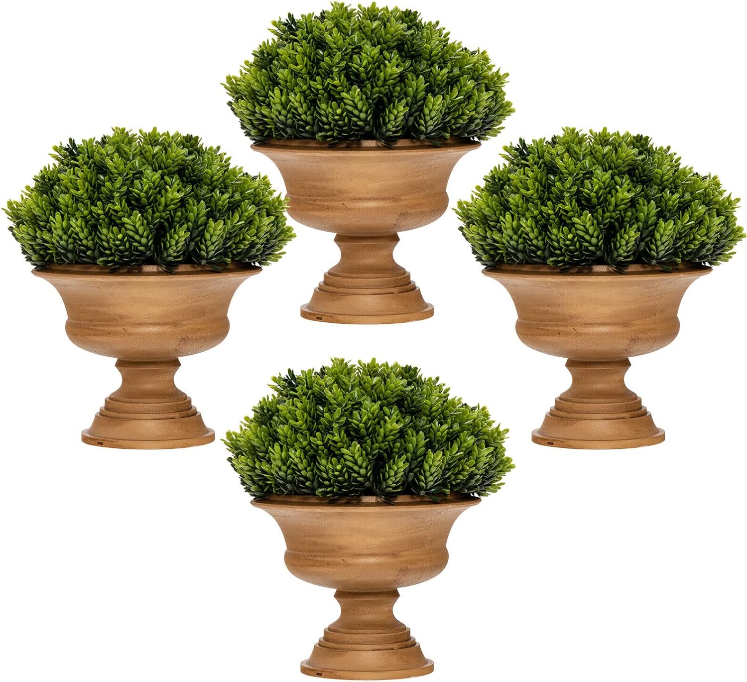 Goplus 4 Pack Artificial Boxwood Topiary Trees, Mini Fake Greenery Plants, Small Faux Decorative Plants, Tabletop Potted Artificial Plants for Home Office Desk Dining Table (Green-Pine Cone Shape)