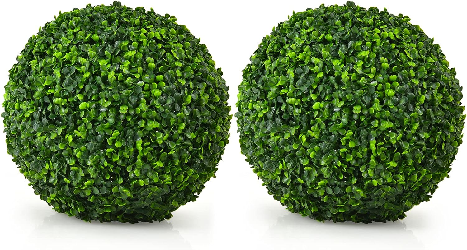 Goplus 2 PCS 15.7 Inch Artificial Plant Topiary Ball, Round Faux Boxwood Balls Outdoor, Garden Spheres Decorative for Front Door, Porch, Backyard, Balcony, Patio, Wedding and Home Dcor