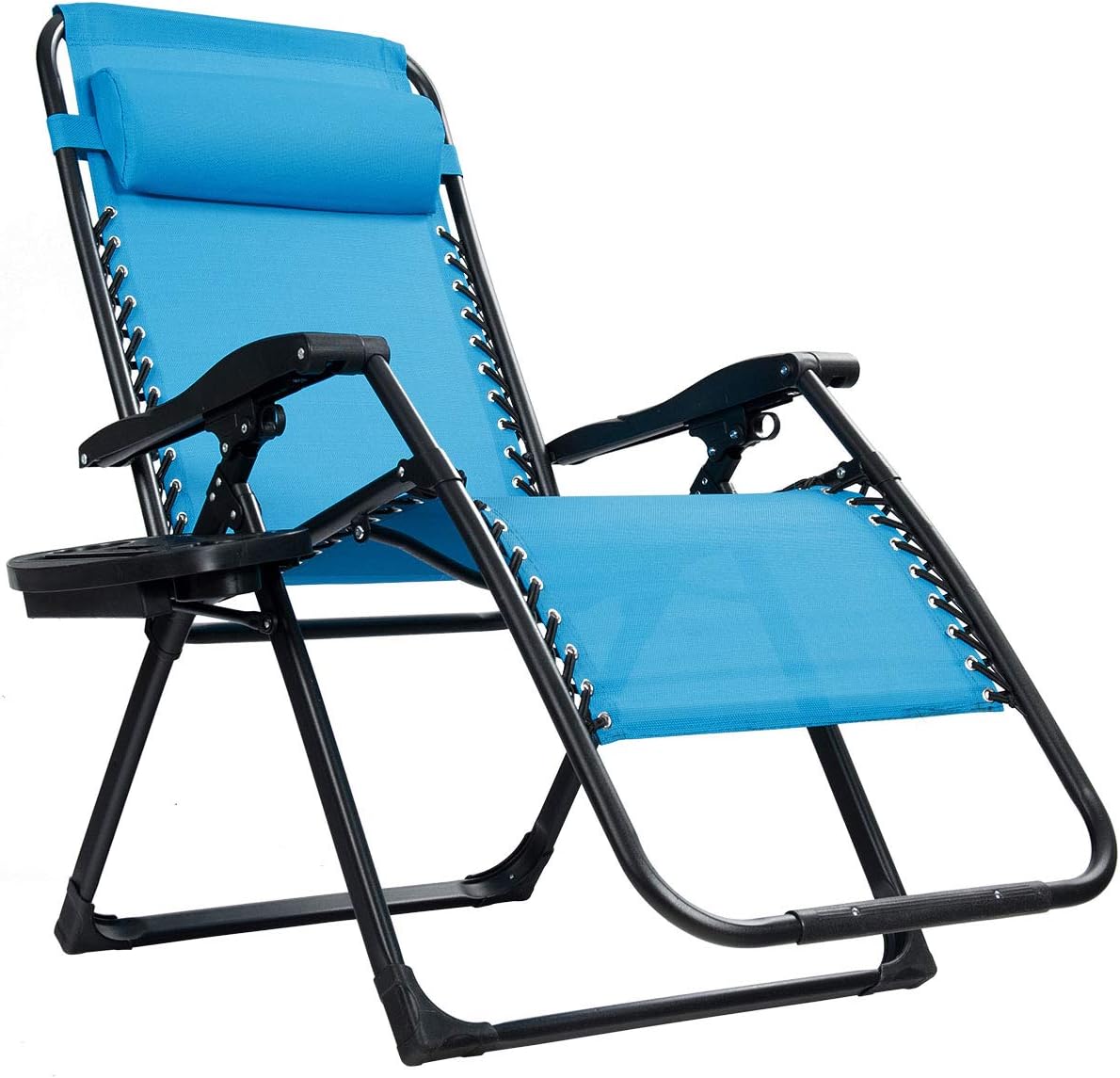 Goplus Zero Gravity Chairs, X-Large Outdoor Lounge Lawn Chair with Cup Holder & Detachable Headrest, Adjustable Folding Patio Recliner for Pool Porch Deck Oversize (Blue)