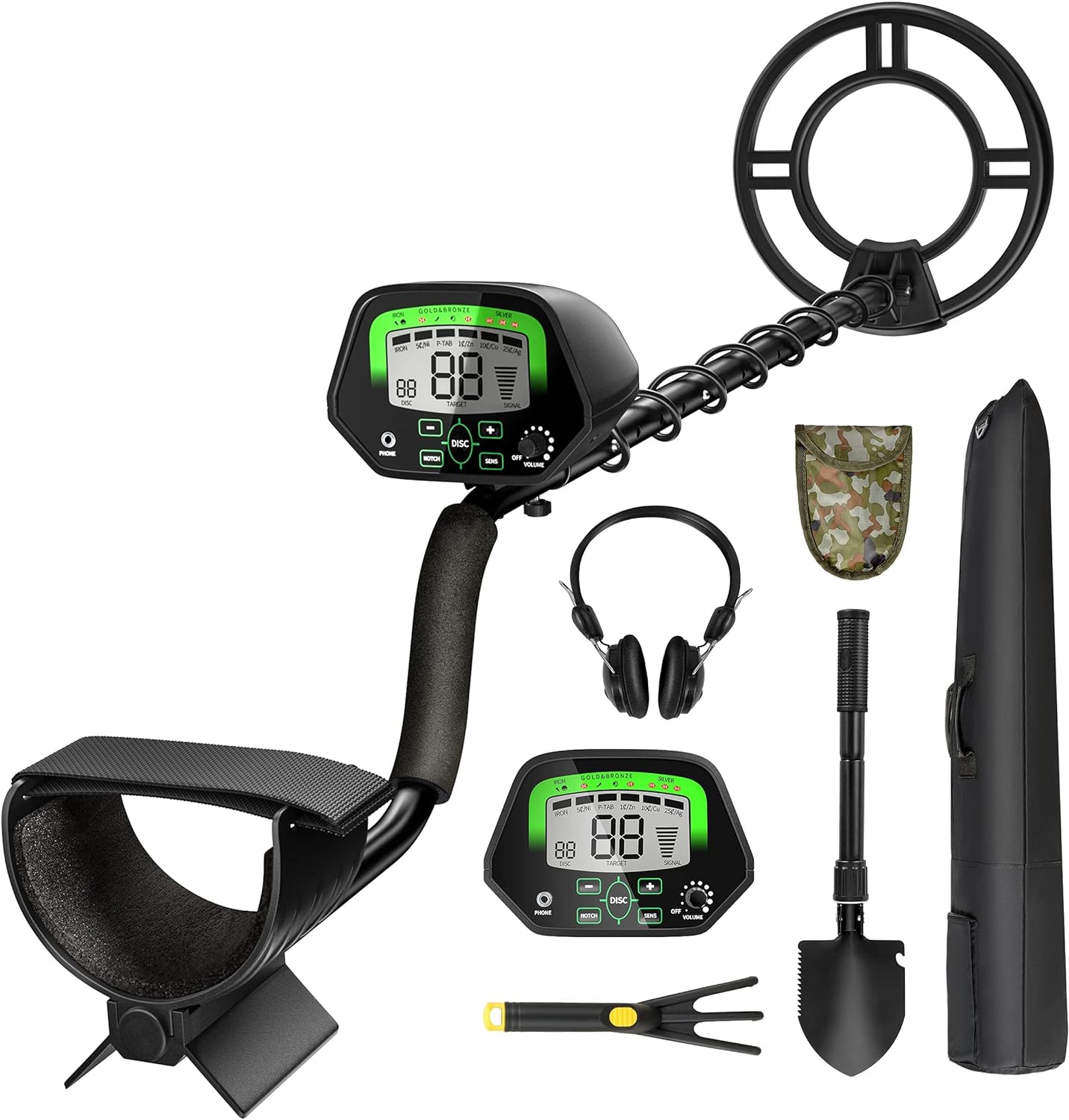 Goplus Metal Detector for Adults Professional, Higher Accuracy Gold Finder with IP68 Waterproof 10'' Coil, LCD Display, All Metal & Pinpoint & Disc Mode, Shovel Scoop, Headphone, Treasure Hunting