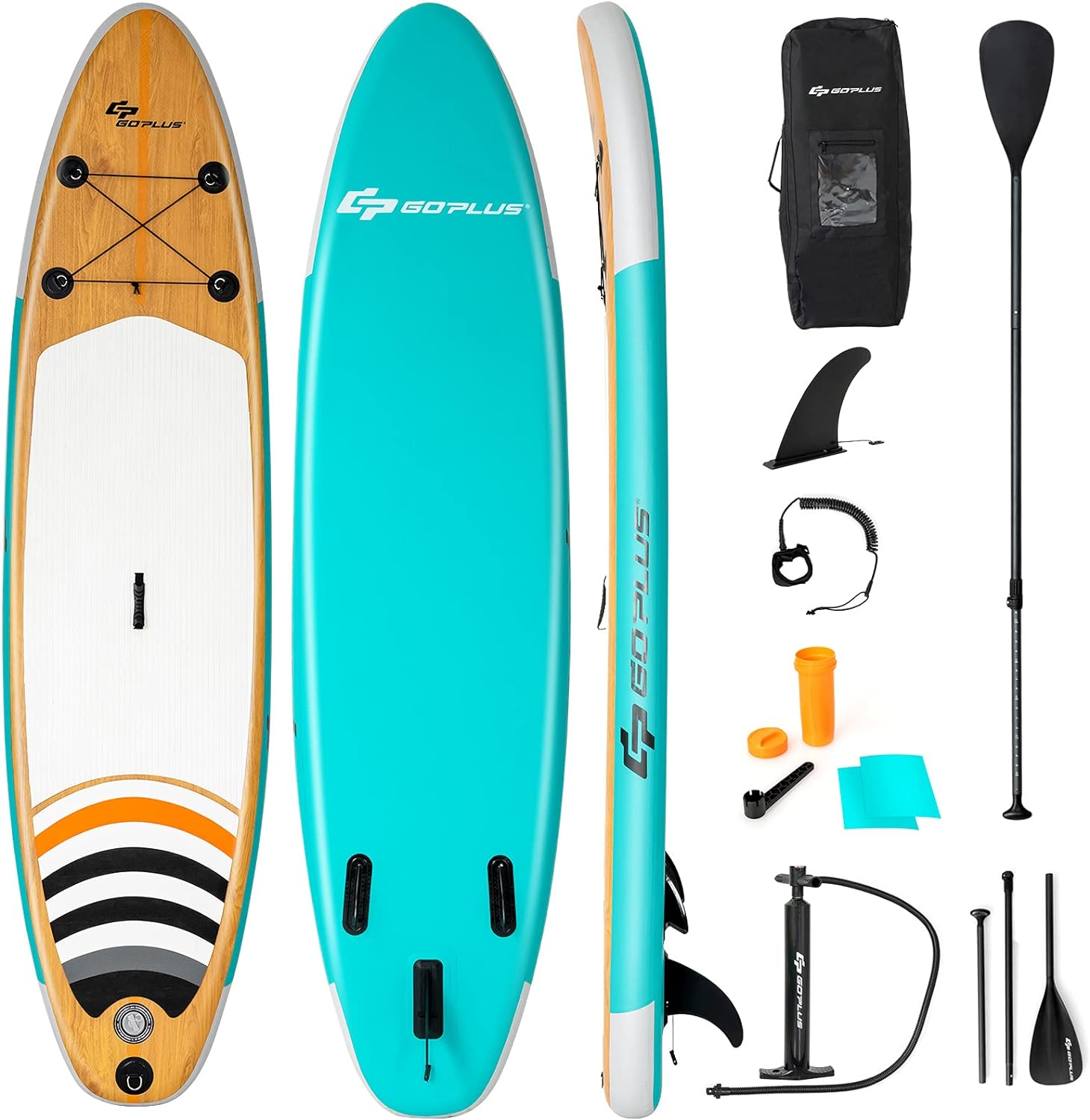 Goplus Inflatable Stand up Paddle Board, 10'/10.5'/11' SUP 6 Thick with Premium Accessories, Adjustable Aluminum Paddle, Leash, Carry Bag, Hand Pump, Removable Fin, ISUP for Adults