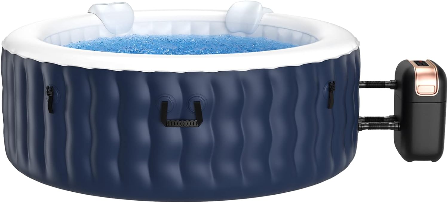 Goplus Inflatable Hot Tub Spa, 71inch x 27inch 4 Person Portable Hot Tub W/ 108 Massage Bubble Air Jets, Filter Cartridge, Pump, Tub Cover, Ground Sheet, Indoor & Outdoor Heated Tub (Blue)