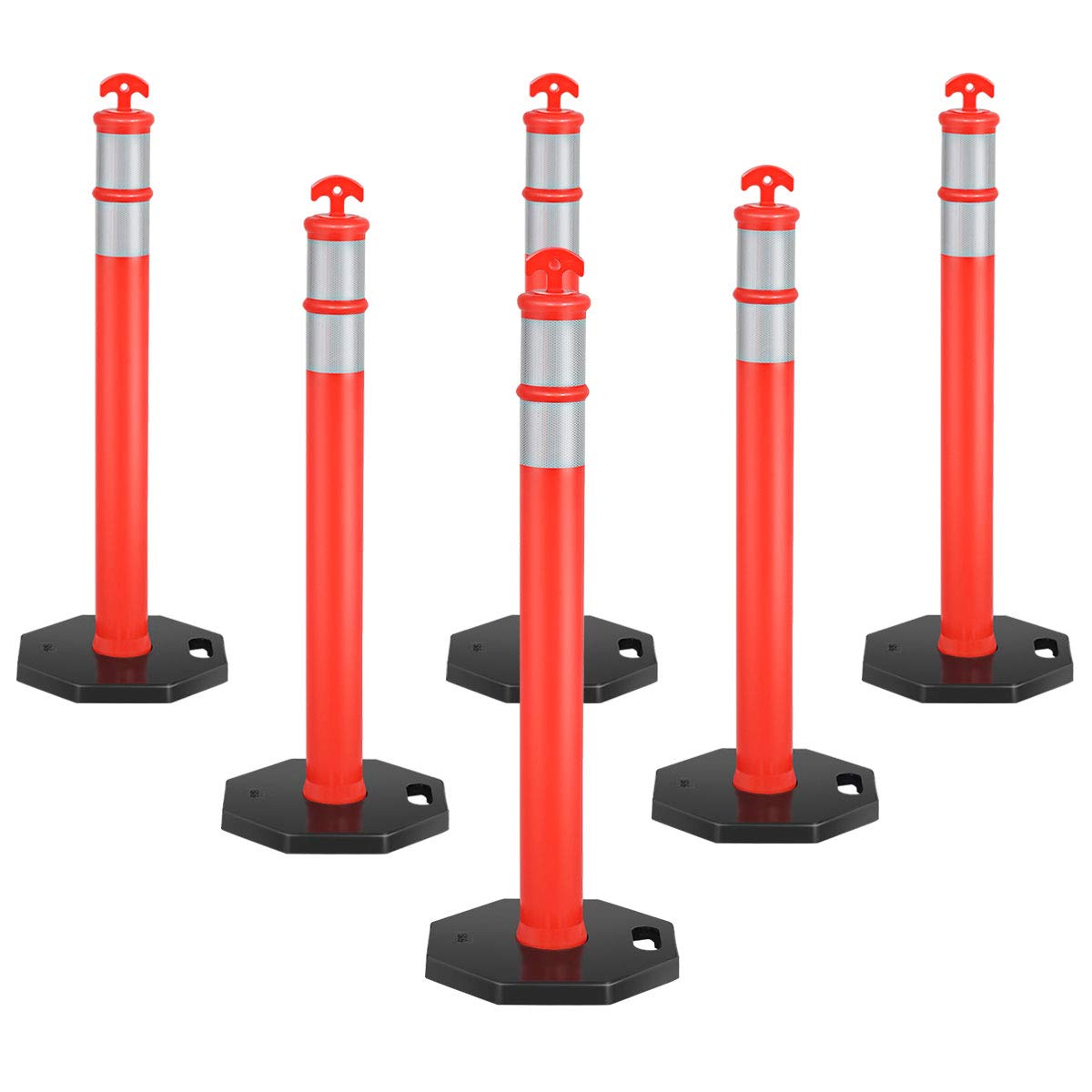 Goplus 45 Delineator Post Cone, 6 Pack Traffic Cone Safety Barrier with 4 Reflective Collars, 10lbs Octagonal Rubber Base, Perfect as Parking Posts, Construction Cones, Street Stanchions