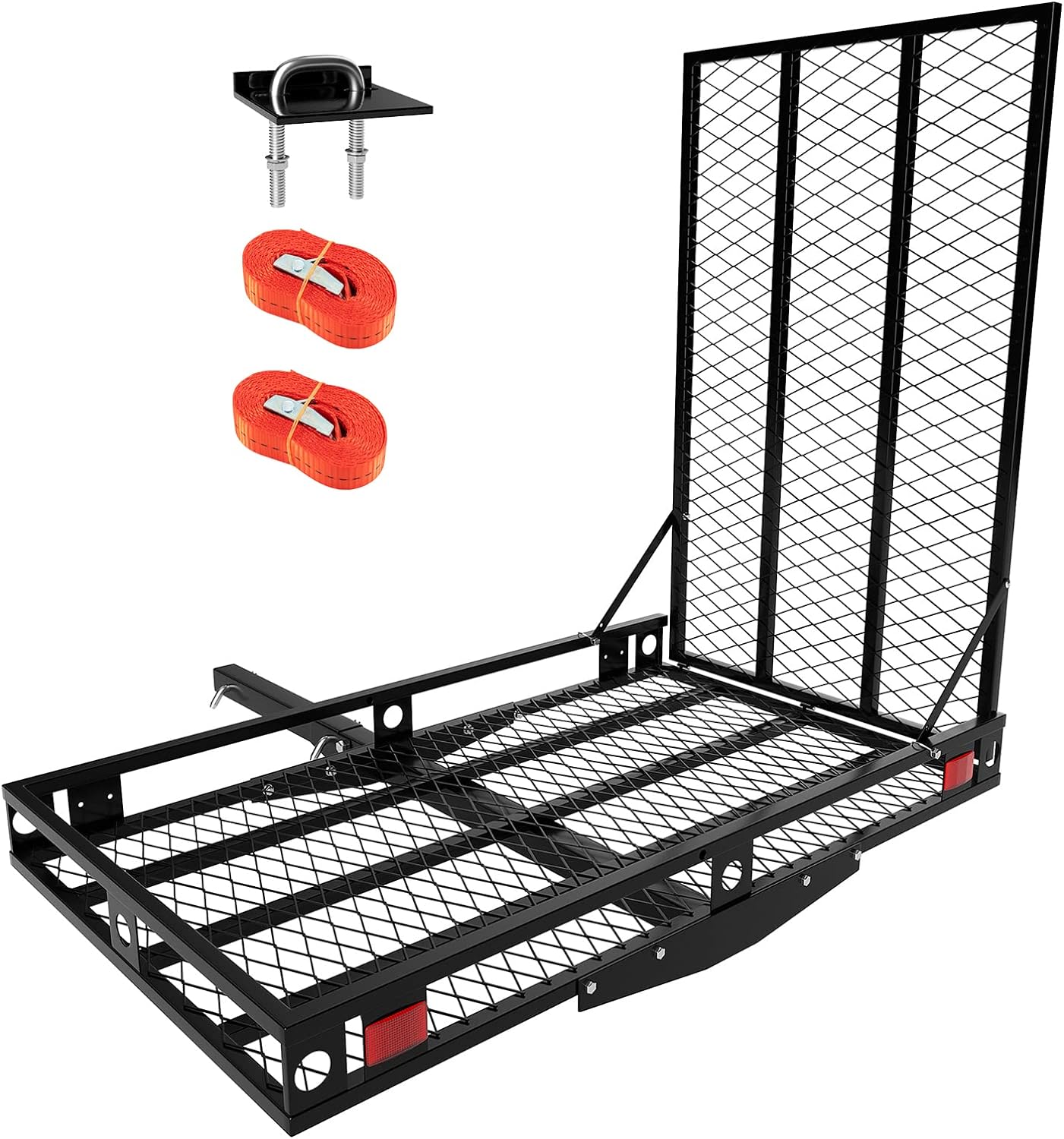 Goplus Hitch Mount Wheelchair Carrier, Mobility Scooter Loading Ramp with 2 Tie Down Straps, Heavy Duty Strong Hitch Cargo Carrier, 500 Lbs Capacity (Foldable)