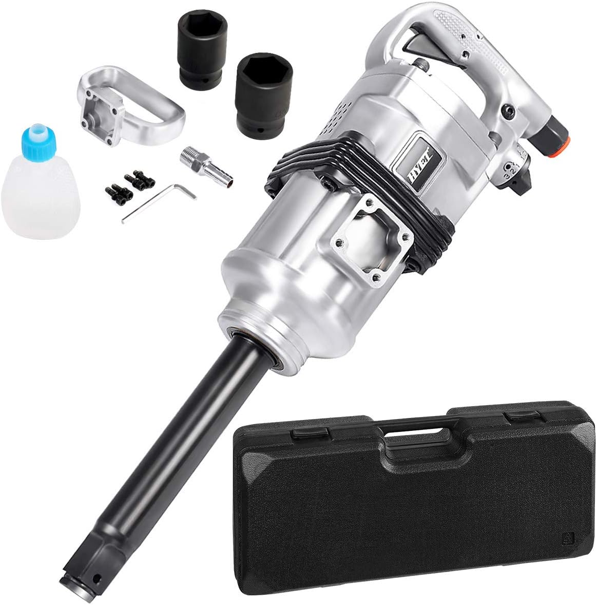 Goplus 1 Impact Wrench, Air Impact Gun with 1-1/2 & 1-5/8 Sockets, 6 Inch Extended Anvil, 1/2 NPT Air Inlet, Carrying Case, Pneumatic Impact Gun for Car Truck Tire, Max Torque Output 1900 ft