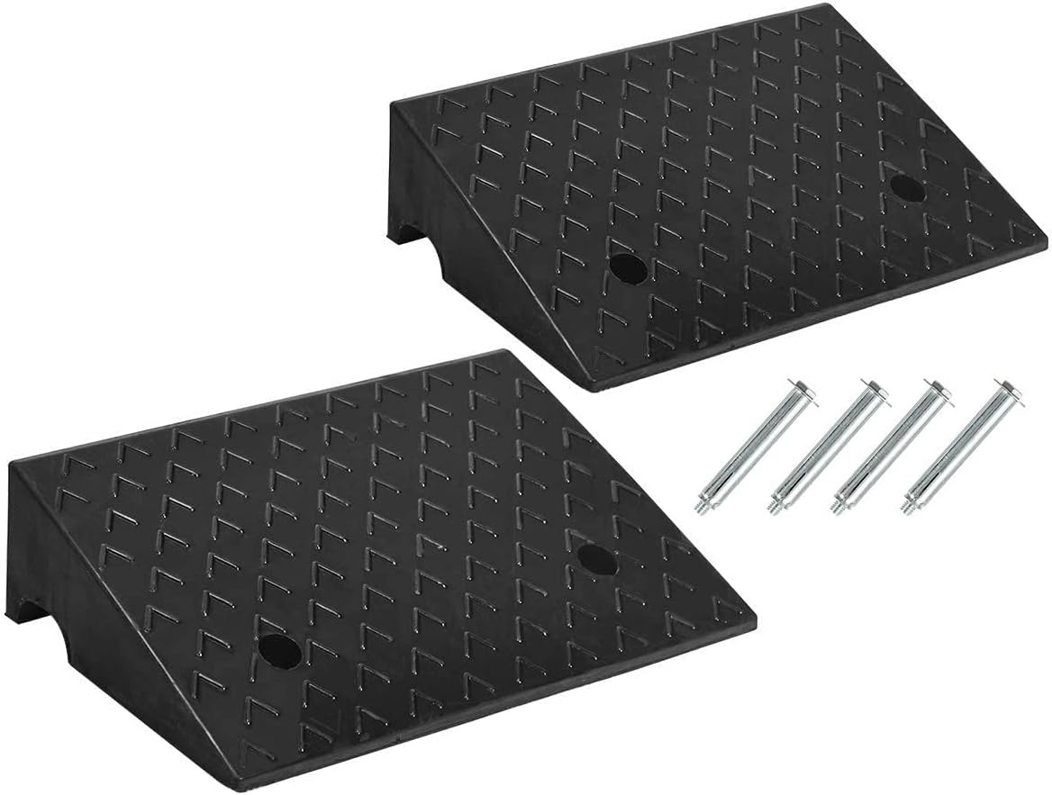 Goplus 2PCS Rubber Car Curb Ramps, Portable Lightweight Threshold Ramp Set Heavy Duty Loading Ramp Slope Motorcycle Pad for Driveway, Sidewalk, Loading Dock (6 Rise) Black