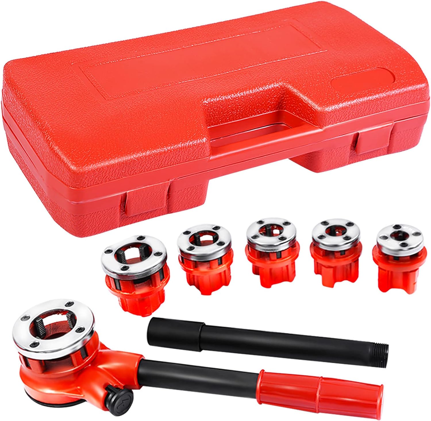 Goplus Ratchet Pipe Threader Kit, Ratcheting Pipe Threading Tool Set w/ 6 Dies- 1/4, 3/8, 1/2, 3/4, 1, 1-1/4 and Storage Case