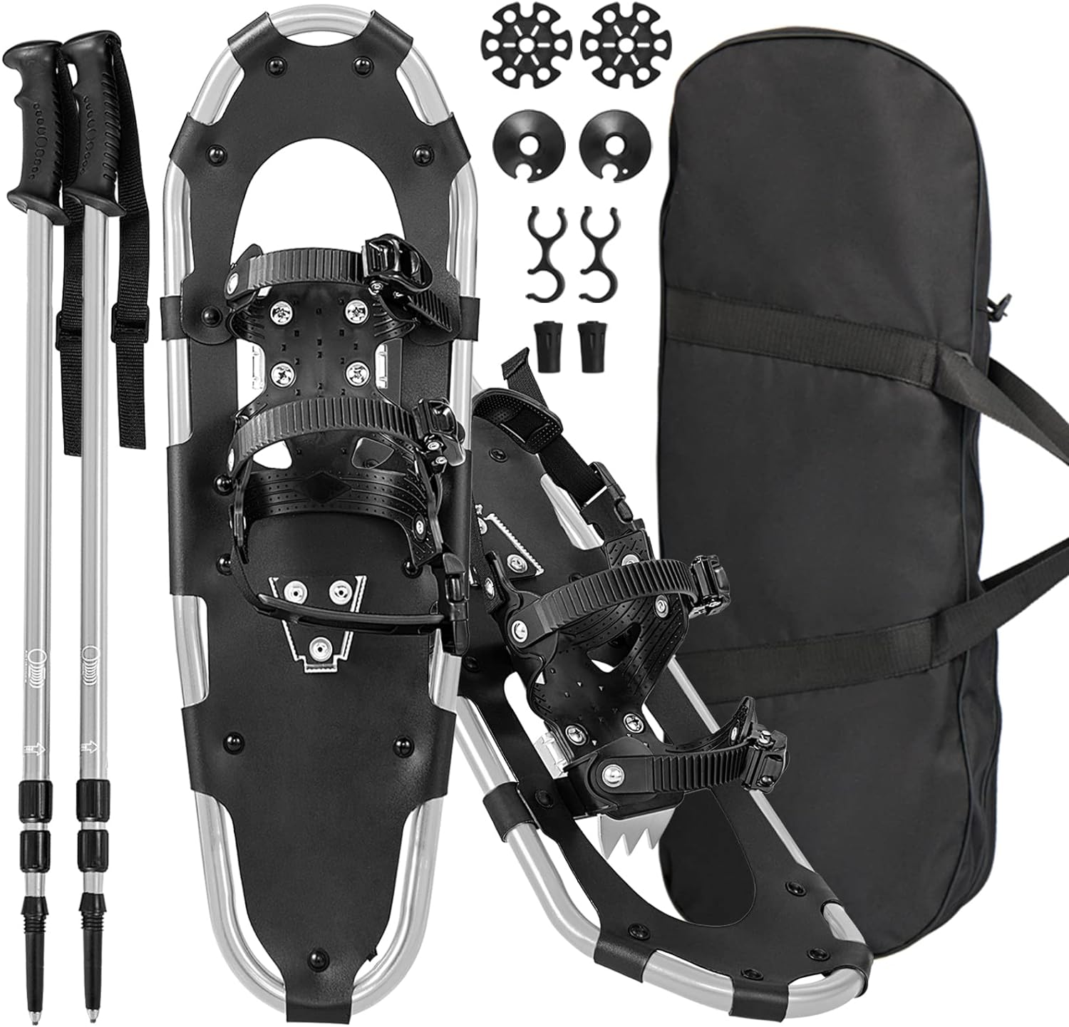 Goplus Snow Shoes for Men Women Youth Kids, Light Weight Aluminum Terrain Snowshoes with Anti-Shock Trekking Poles and Carrying Tote Bag, Snow Mud Baskets Included, 21/25/ 30 Inches