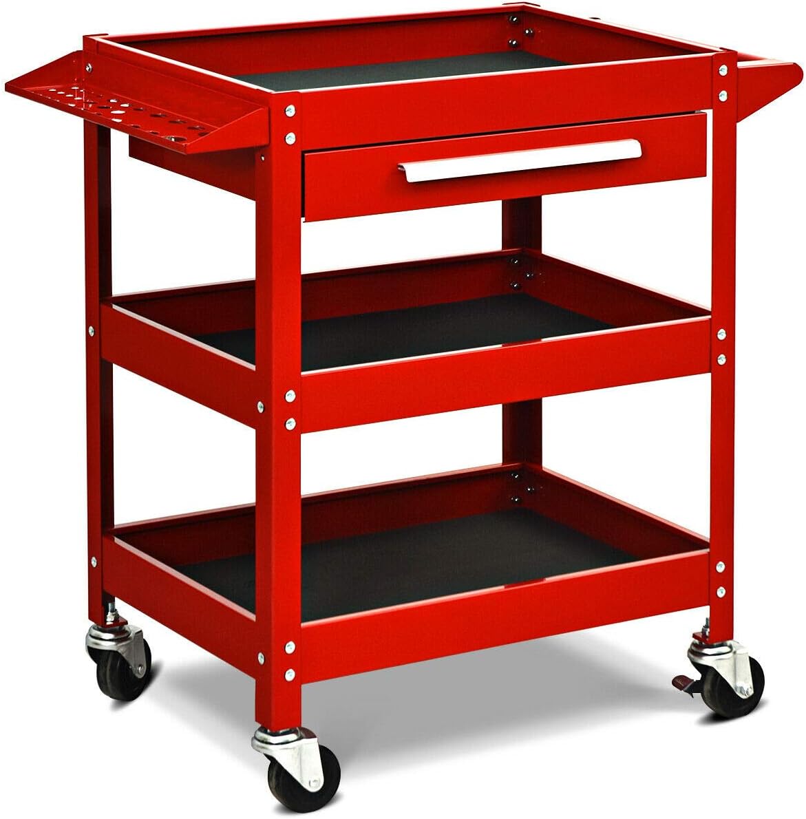 Goplus 3 Tier Rolling Tool Cart, 330 LBS Capacity Heavy Duty Utility Cart Tool Organizer with Storage Drawer, Industrial Commercial Service Tool Cart for Mechanics, Garage, Warehouse & Repair Shop