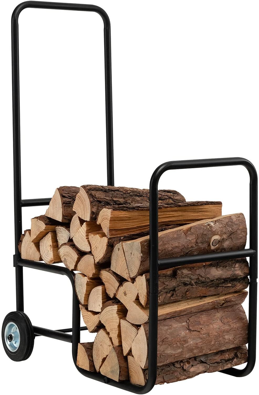 Goplus Firewood Log Cart Carrier, Anti-Slip and Wear-Resistant Wheels, Steel Frame, Large Loading Space, Sturdy Construction, Wide Application, Simple Installation