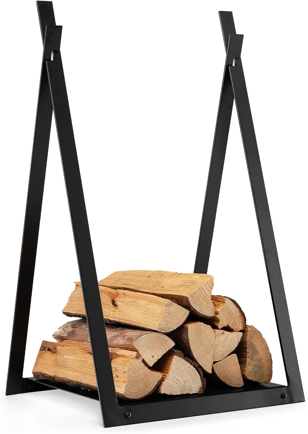 Goplus 16 Triangle Firewood Rack, Outdoor Small Decorative Firewood Holder with Raised Base, Firewood Storage Carrier Log Rack for Indoor Fireplace, Fire Pit, Wood Stove