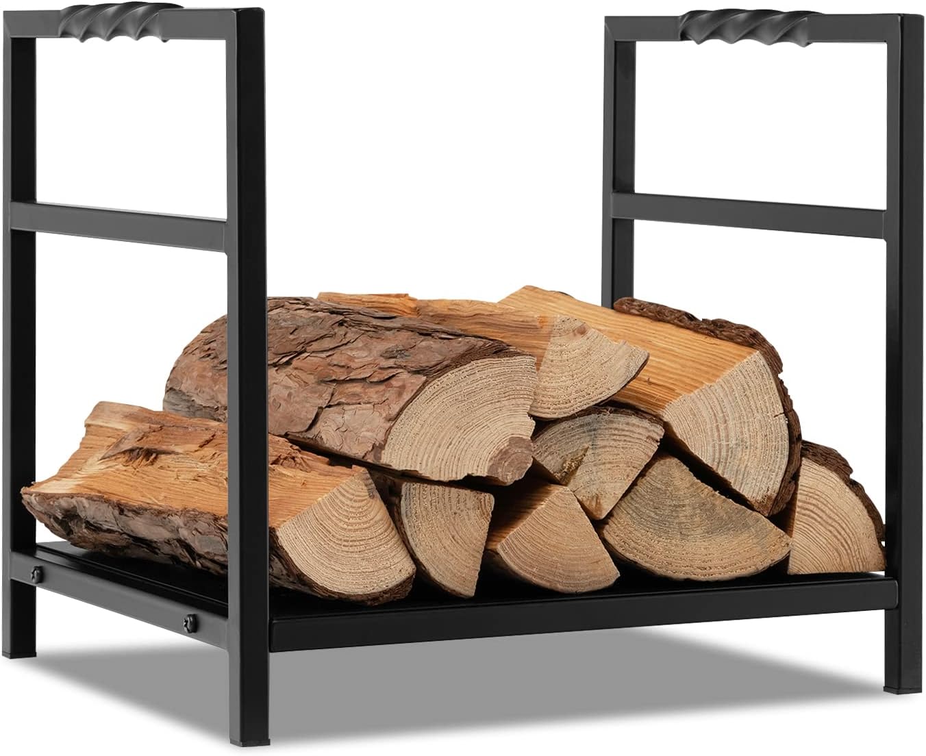 Goplus 16 Inch Small Firewood Rack, Indoor Outdoor Decorative Firewood Log Holder with Easy-to-Grab Handle & Raised Base, Heavy Duty Steel Wood Storage Stacker for Fireplace Fire Pit Fire Stove Patio