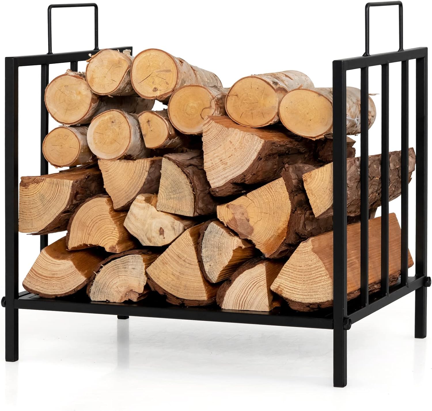 Goplus 16.5 Firewood Rack, Indoor Outdoor Small Firewood Holder with Handle, Raised Legs, Heavy Duty Steel Log Rack Wood Storage Carrier for Fireplace, Fire Pit