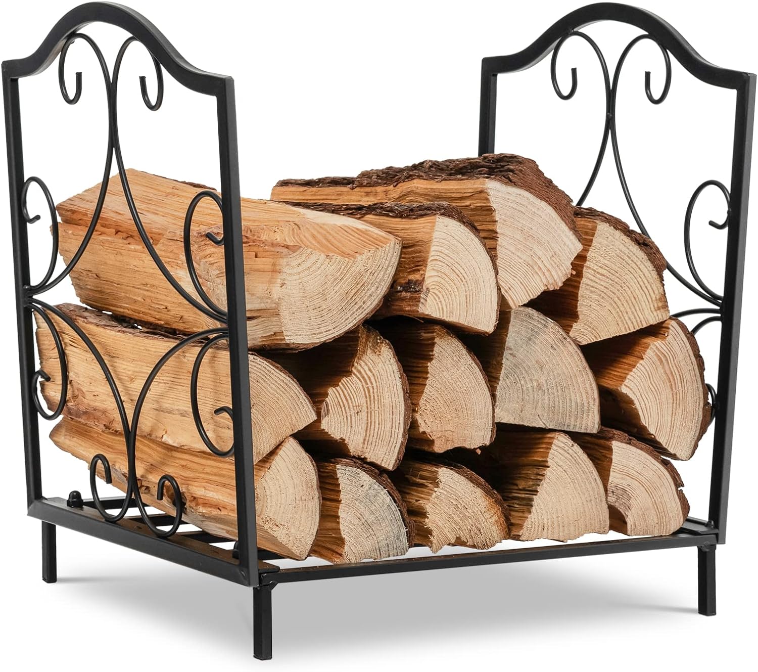 Goplus 17 Small Firewood Rack, Indoor Outdoor Decorative Firewood Storage Carrier Log Rack with Elegant Patterns & Raised Legs, Heavy Duty Firewood Holder for Fireplace, Fire Pit