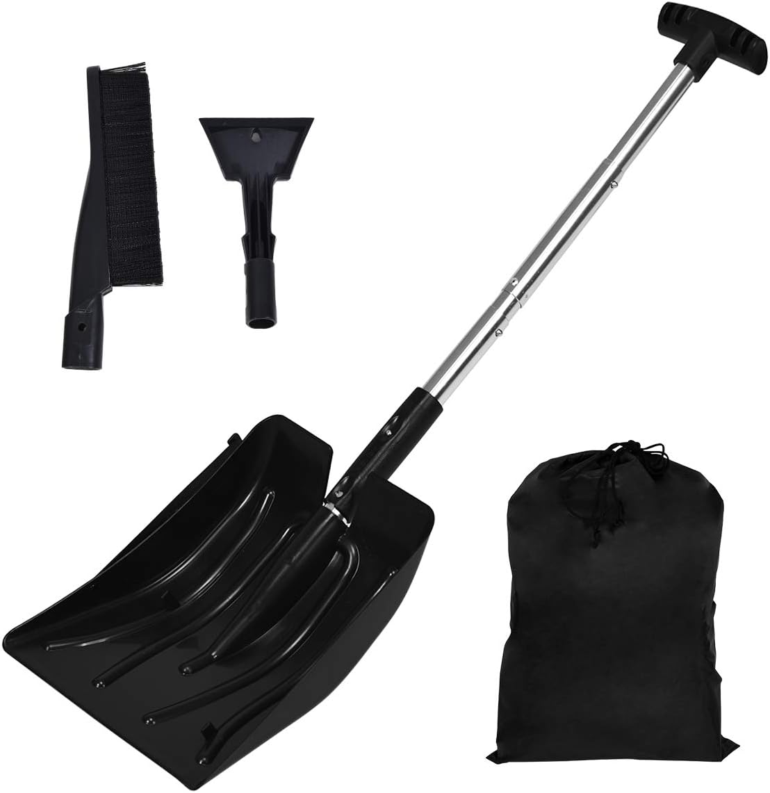 Goplus 3 in 1 Snow Shovel Set, Emergency Snow Removal Kit for Car, Truck and Camping, Portable Snow Brush and Scraper with Carrying Bag (Black)