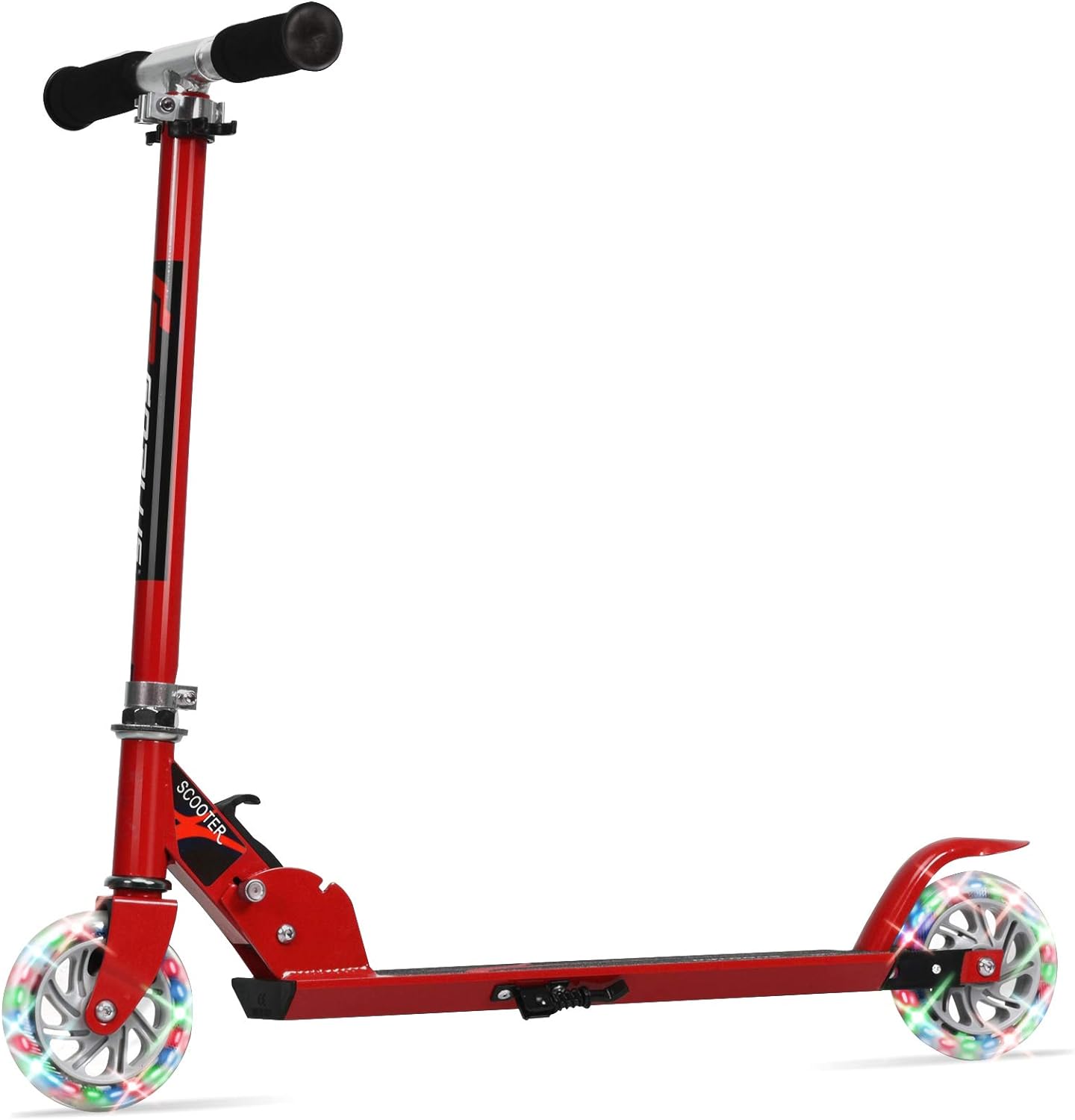 Goplus Folding Kick Scooter for Kids, 2 Flash Wheel Scooter W/Deluxe Aluminum, Rear Fender Brake,Adjustable Height, Sports Scooter for Girls and Boys Kids Age 4-13 Years Old