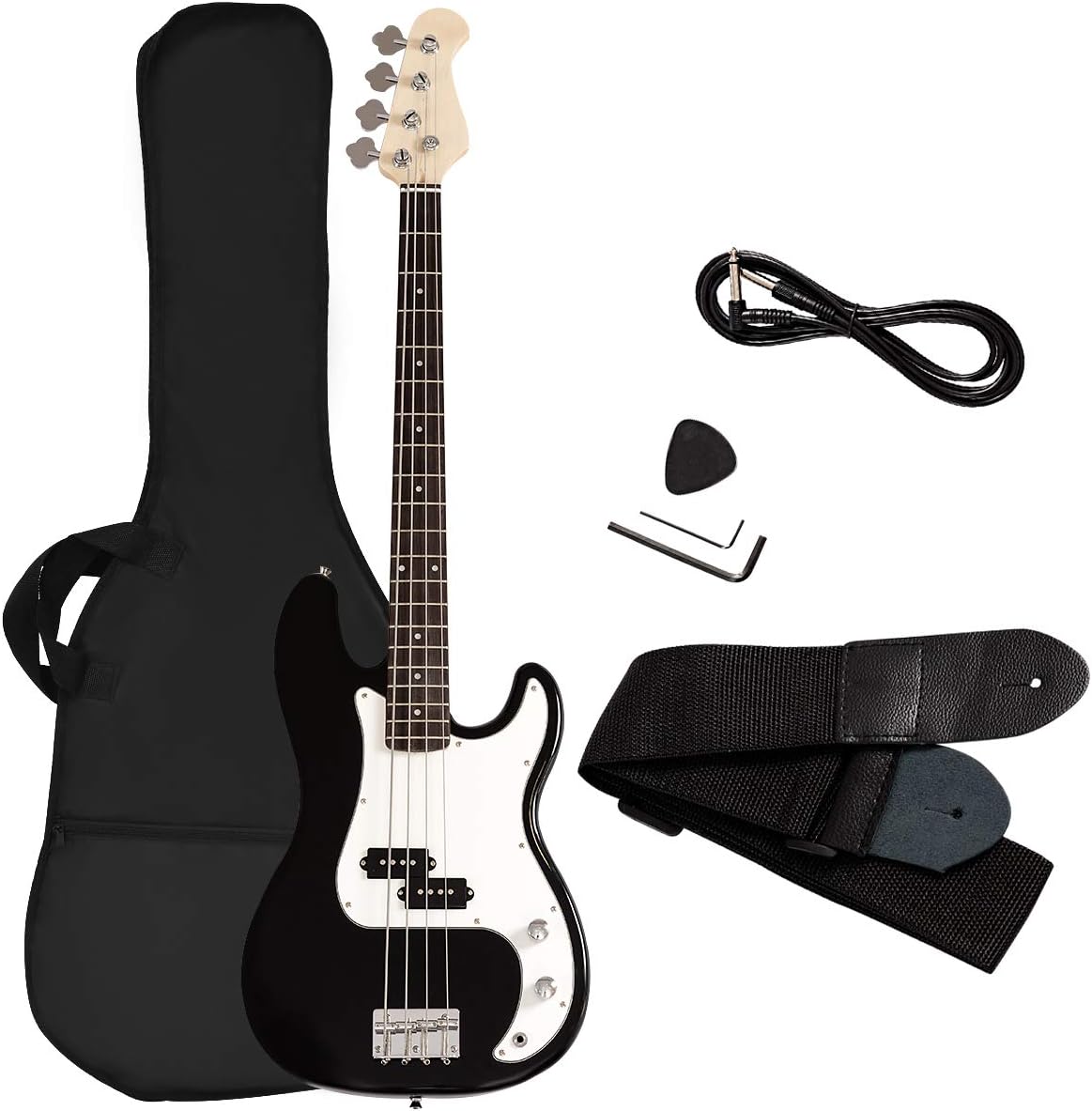 Goplus Electric Bass Guitar Full Size 4 String with Strap Guitar Bag Amp Cord (Black Bass 4 Straps)