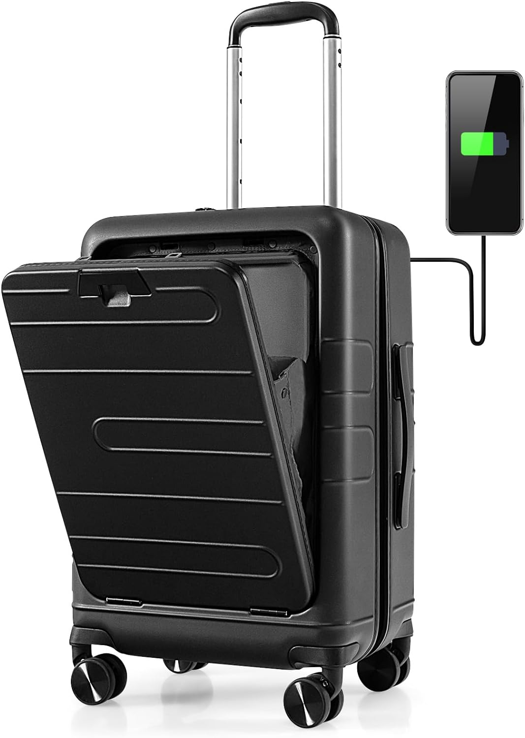 Goplus Carry On Luggage, 20 Inch PC Hardside Suitcase with Front Pocket, Foldable Tabletop, USB Charging Port, Double TSA Lock, Spinner Wheels, Lightweight Spinner Trolley for Business Trips