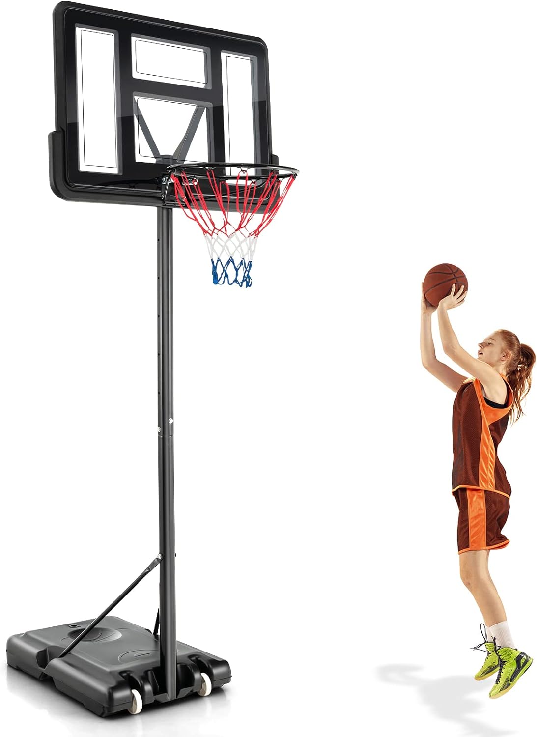 Goplus Portable Basketball Hoop Outdoor, 4.25-10FT 12-Level Height Adjustable Basketball Goal System w/ 44 Inch Shatterproof Backboard for Kids Teens Youth Adults Indoor Outside Court Driveway