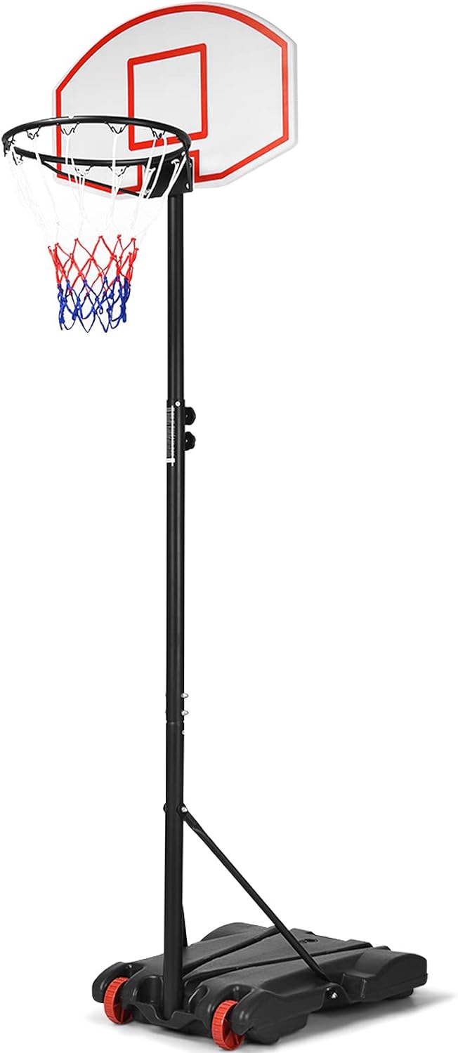 Goplus Portable Basketball Hoop, 7.1FT-8.1FT Height Adjustable Basketball Goal System with 28 Shatterproof Backboard, 2 Nets,16.5 Rim, Wheels, Indoor Outdoor Basketball Stand for Kids Teens Adults