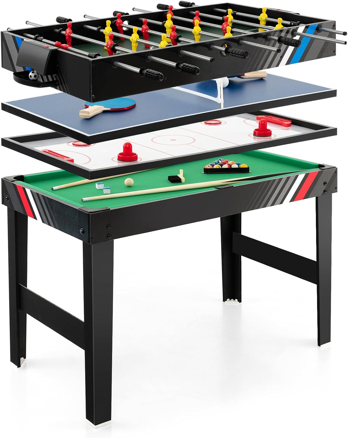 Goplus 4-in-1 Combination Game Table, Multi Game Table Set with Soccer, Air Hockey, Billiards, Table Tennis Tabletop, Pool Table Foosball Table for Home, Game Room, Family Night, Adult Kids Gifts