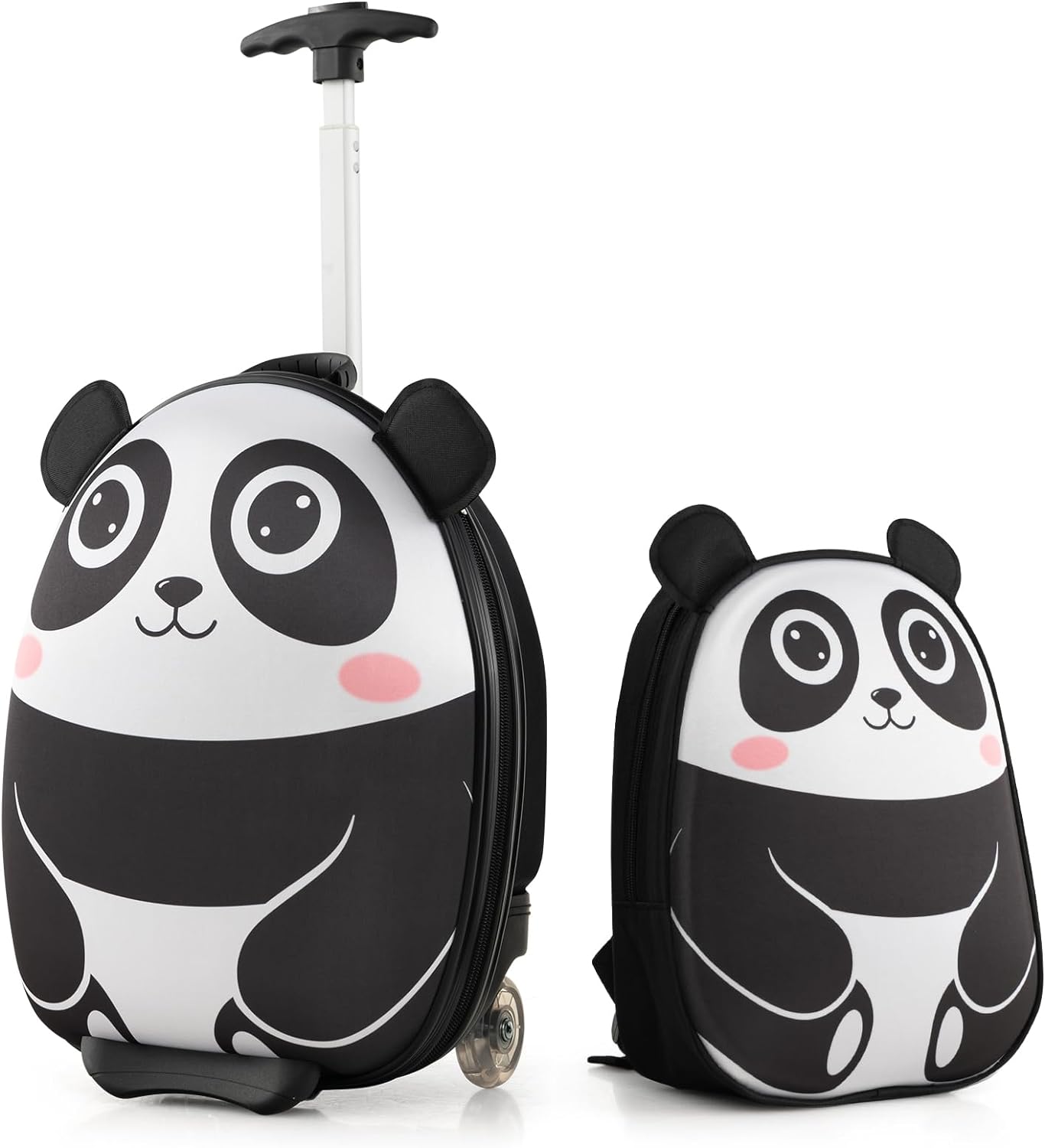 Goplus 2PC Kids Carry On Luggage Set, 16 Rolling Suitcase & 12 Backpack, Airline Approved Travel Trolley Luggage with Wheels for Toddlers Children Girls Boys (Panda)