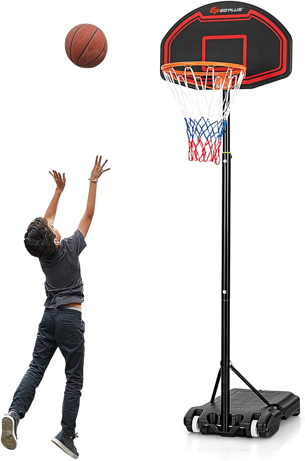 Goplus Portable Basketball Hoop Outdoor, 6.3FT-8.1FT Height Adjustable 5-Level Basketball Stand System with Shatterproof Backboard, Built-in Wheels, Indoor Outside Court Basketball Goal for Kids Youth