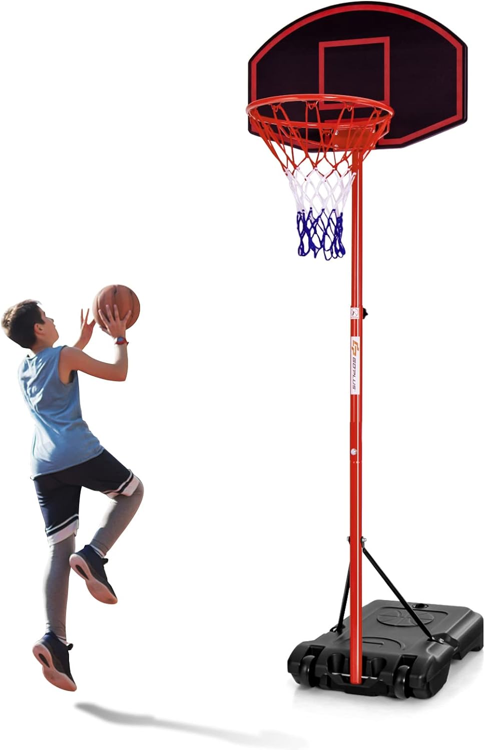 Goplus Portable Basketball Hoop, Height Adjustable Basketball Goal System [6.5FT-8.5FT] w/Shatterproof Backboard, Fillable Base & Wheels, Basketball Stand for Adult Kids, Indoor Outdoor Use