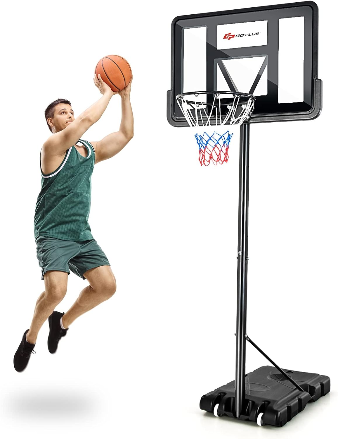 Goplus Portable Basketball Hoop Outdoor, 4.5FT-10FT Height Adjustable Basketball Goal System with 44 Inch Shatterproof Backboard, Wheels, Basketball Stand for Kids Youth Adults