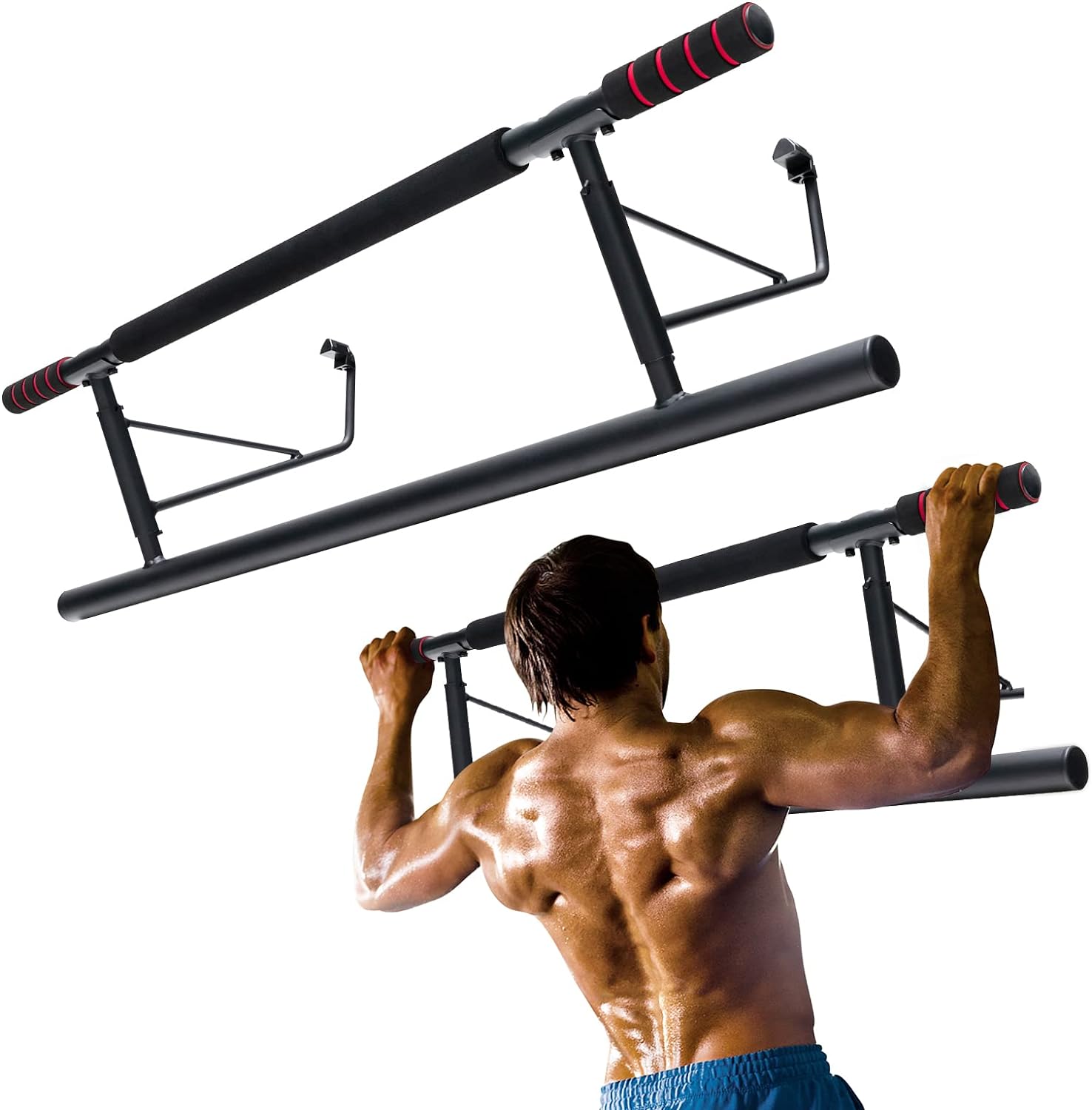 Goplus Pull Up Bar for Doorway, Folding Strength Training Chin-up Bar with Non-slip Foam Wrapped Grips, Heavy-duty Home Gym Workout Equipment Fits Most Door Frames, No Screws No Tools Pull-up Bar