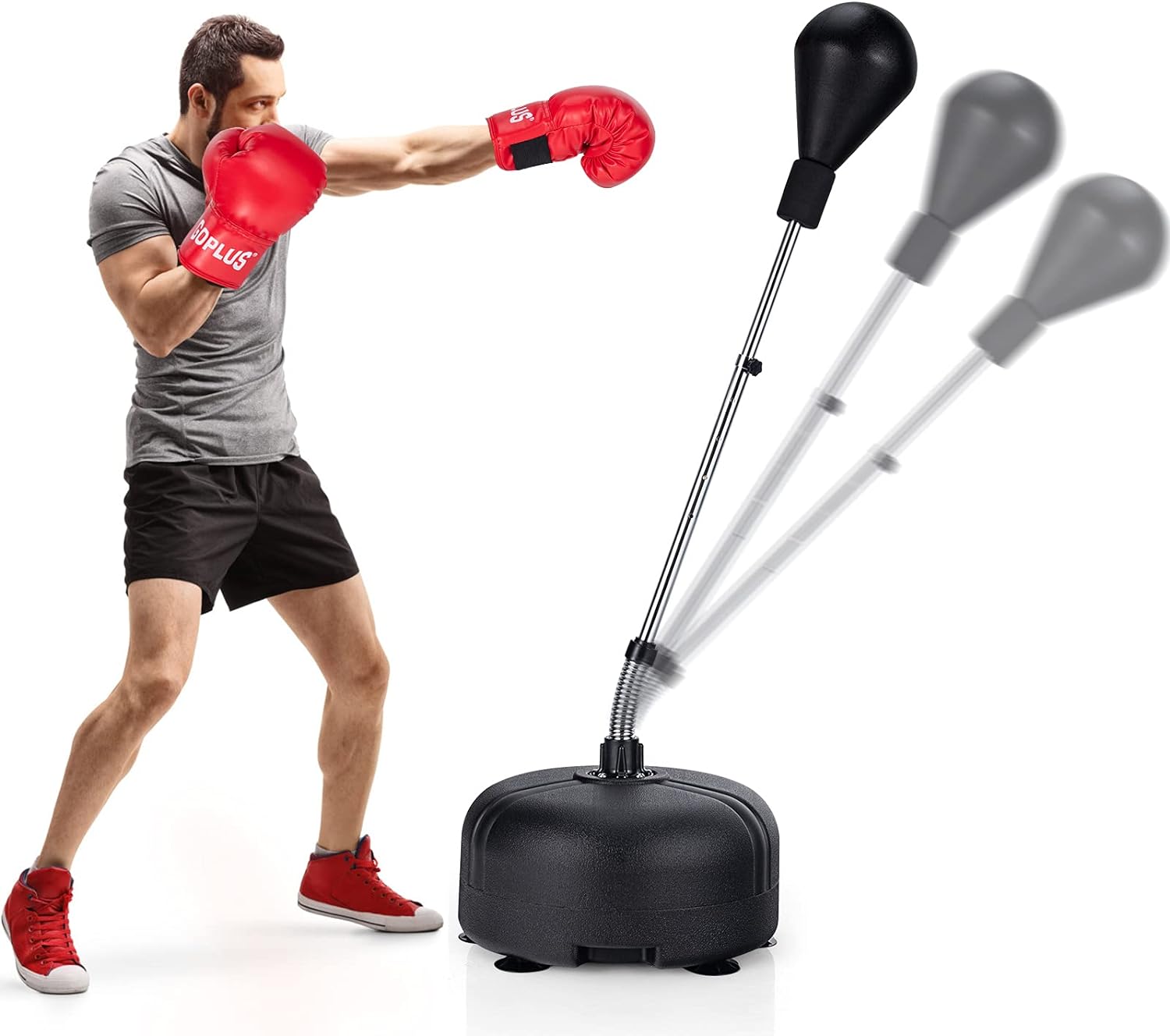 Goplus Punching Bag with Stand for Adults Kids, Freestanding Reflex Speed Bags with 55-62.5 Adjustable Height, Boxing Equipment with Gloves for Home Gym Workout MMA Training, Fitness