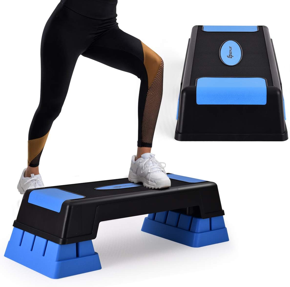 Goplus 30'' Aerobic Stepper with Risers, 5 7 9 Levels Height Adjustable, Workout Fitness Exercise Step Platform Trainer with Non-Slip Foot Pads, for Home/Gym