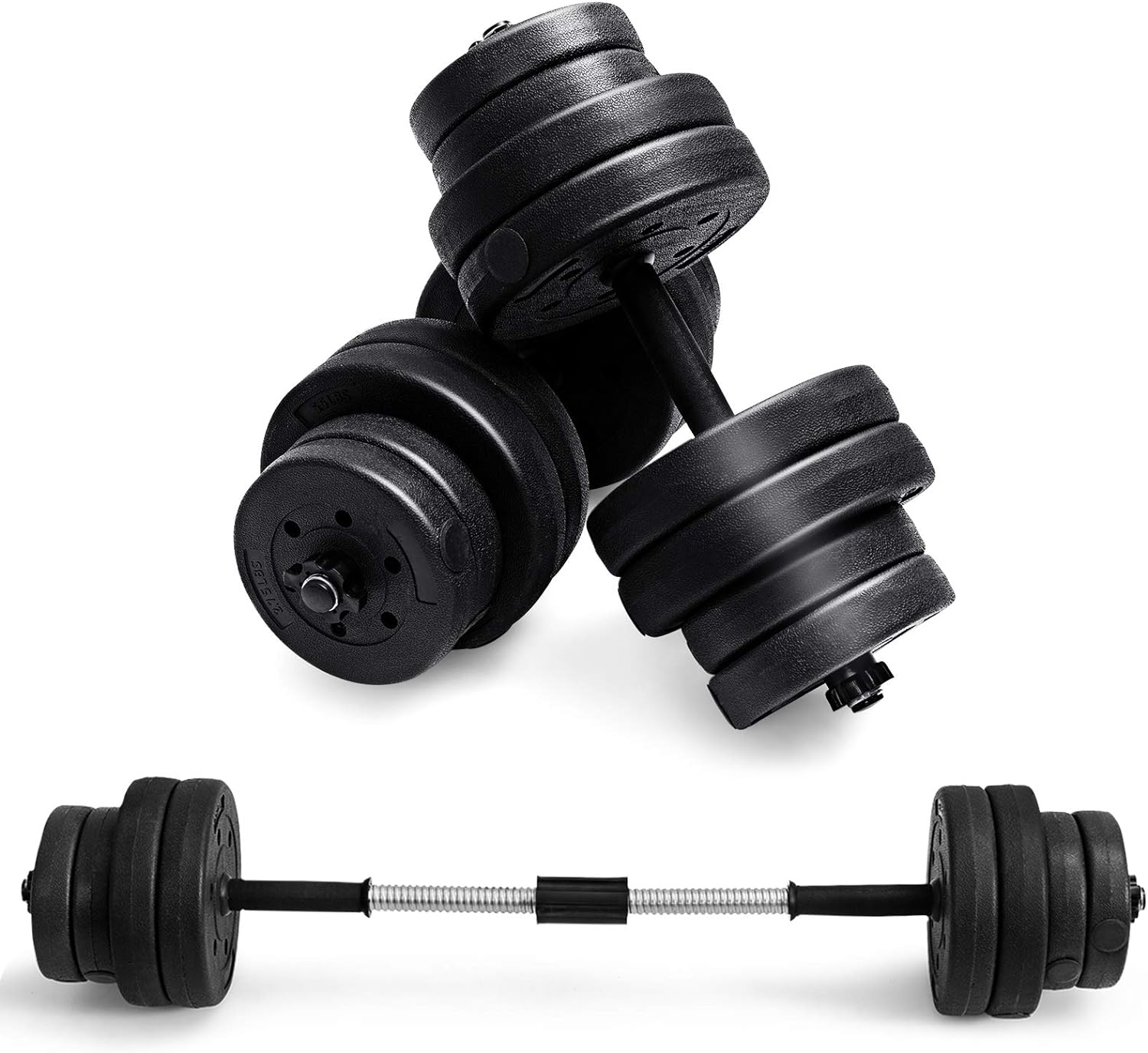 Goplus Adjustable Dumbbell Barbell Weight Pair 66 lbs, w/Non-slipping Handle, Strength Training, Weight Loss, Body Building, Free Weights 2-in-1 Set Black