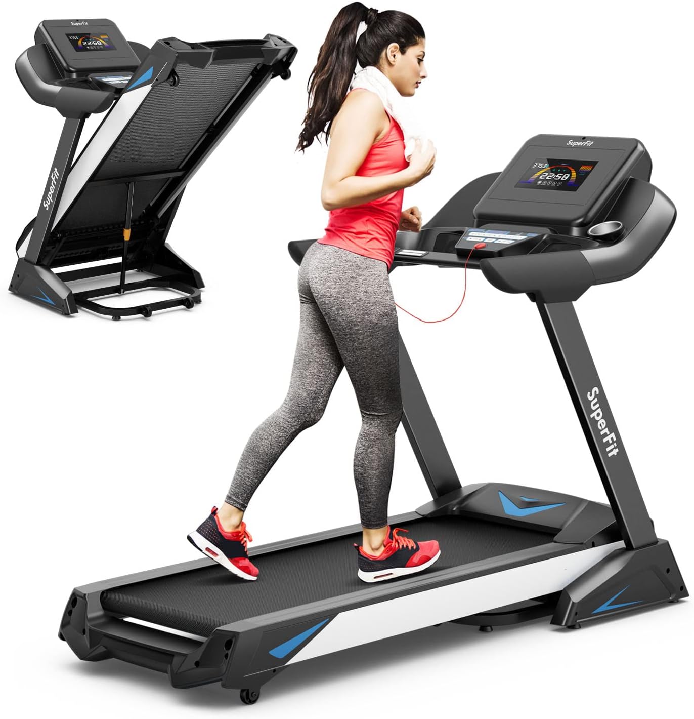 Goplus 4.75HP Folding Treadmill with 15% Auto Incline and APP, Commercial Heavy Duty Superfit Treadmill with 20 Preset Programs, Bluetooth Speaker, Soft Drop System, Pause, Running Machine for Home