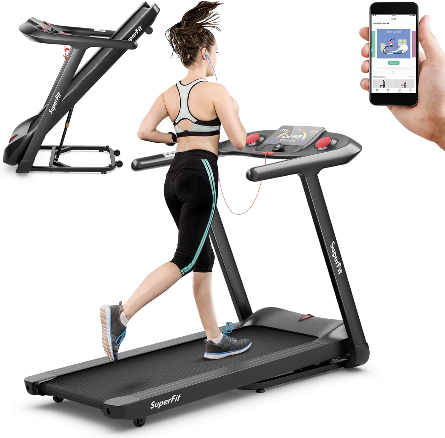 Goplus 4.75HP Folding Treadmill with 15% Auto Incline, Electric Superfit Treadmill w/Voice and APP Control, 20 Preset Programs, LED Touch Screen, Walking Jogging Running Machine for Home Office