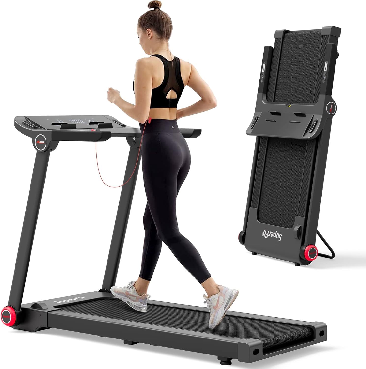 Goplus 3.75HP Folding Treadmill, Freestanding Superfit Treadmill with APP, 12 Preset Programs, LCD Display, Pulse Monitor, Bluetooth, Commercial Heavy Duty Running Machine for Home, No Assembly