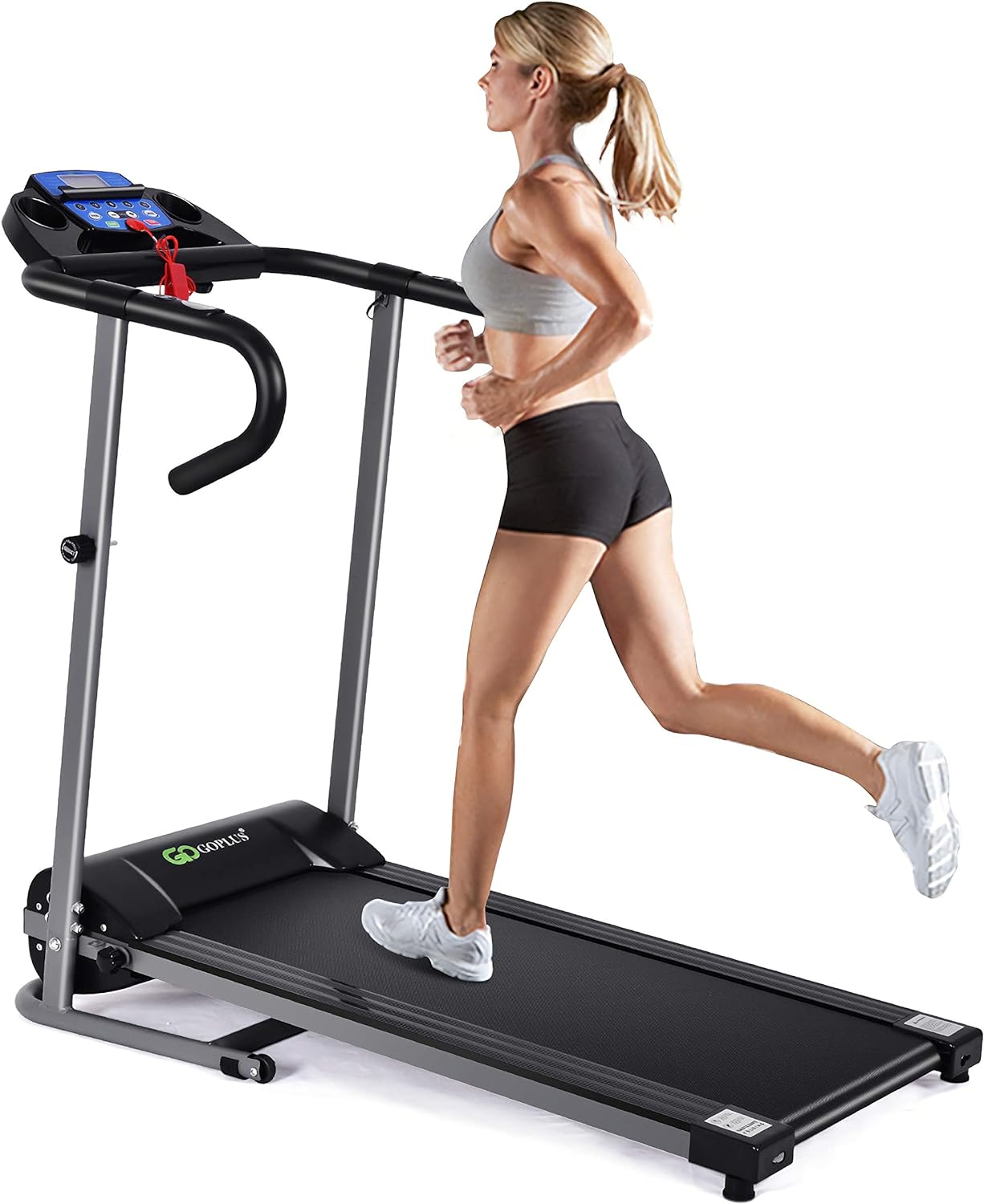 Goplus Electric Folding Treadmill, with LCD Display and Heart Rate Sensor, Compact Portable Running Walking Machine for Apartment, Home, Office