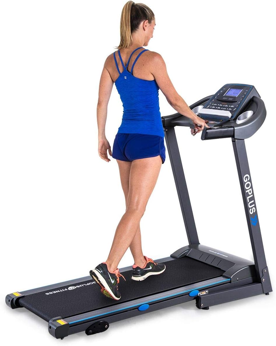 Goplus 2.25HP Folding Treadmill with Incline, Electric Treadmill, Walking Running Jogging Fitness Machine with Blue Backlit LCD Display for Home & Gym Cardio Fitness