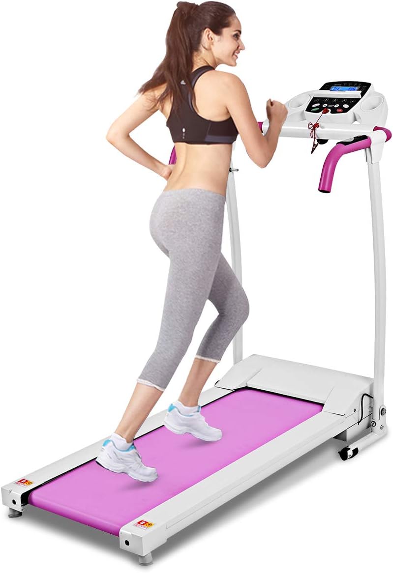 Goplus Folding Treadmill, Electric Running Machine with LED Display and Mobile Phone Holder, Portable Compact Superfit Treadmill for Home Office