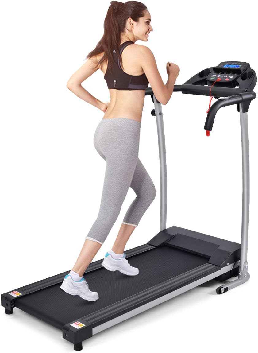 Goplus Folding Treadmill, Electric Running Machine with LED Display and Mobile Phone Holder, Portable Compact Superfit Treadmill for Home Office