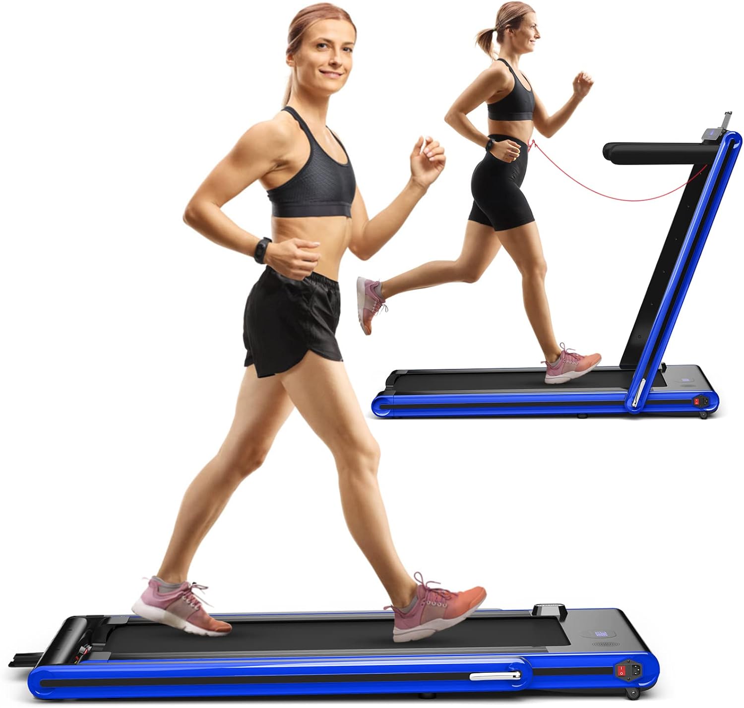 Goplus 2 in 1 Folding Treadmill, 2.25HP Electric Under Desk Treadmill W/LED Display, Blue Tooth Speaker, APP & Remote Control, Phone Holder, Walking Running Machine for Home Office Gym