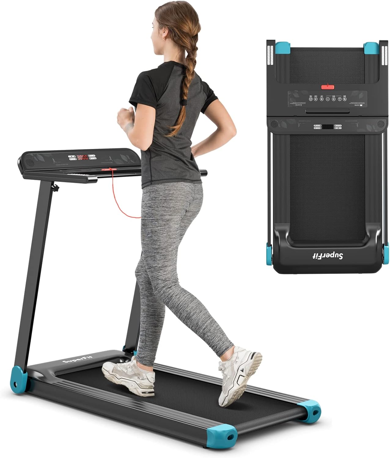 Goplus Folding Treadmill, Compact Superfit Treadmill with APP Control, Blue Tooth Speaker, 12 Preset Programs, LED Display and Device Holder, Walking Running Machine for Home Office