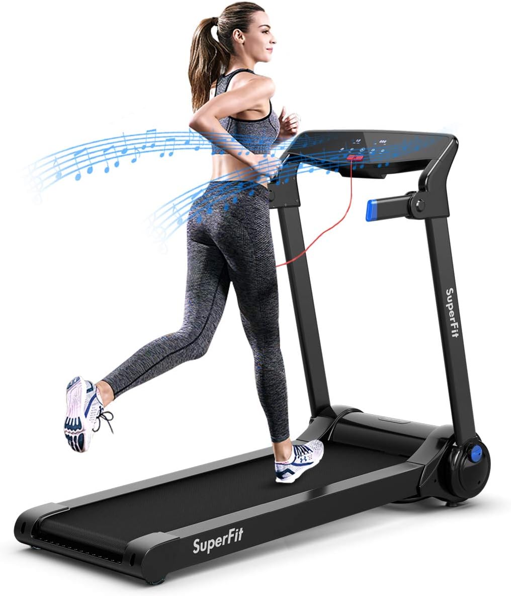 Goplus 3HP Electric Folding Treadmill, Self-Standing Superfit Treadmill with APP Control, Blue Tooth Speaker, HD Touch Screen, Installation-Free, Walking Jogging Running Machine for Home Office