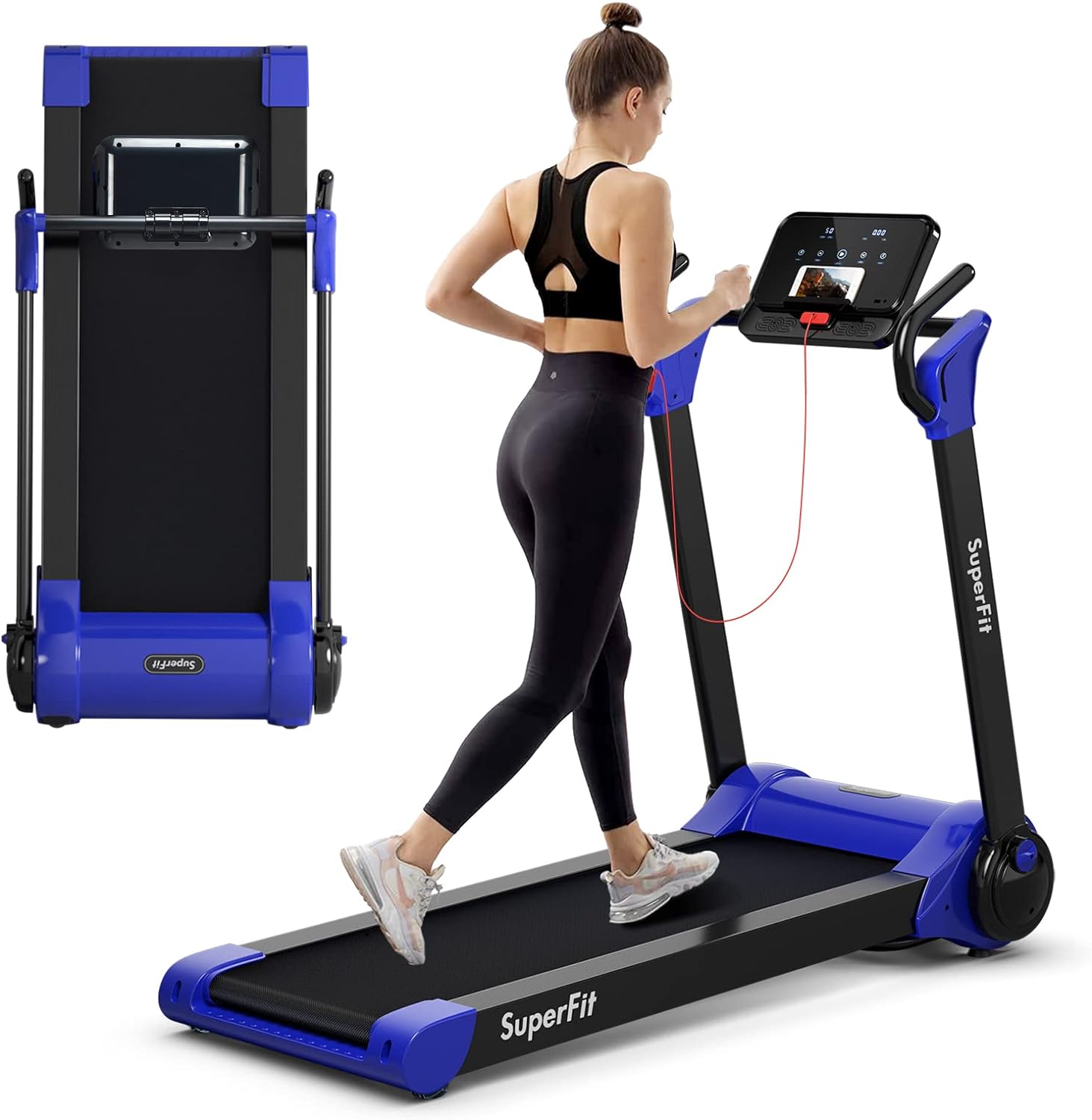 Goplus 2.25HP Folding Treadmill, Electric Superfit Treadmill W/LED Display, APP Control, Blue Tooth Speaker and Device Holder, Compact Jogging Walking Running Machine for Home & Office