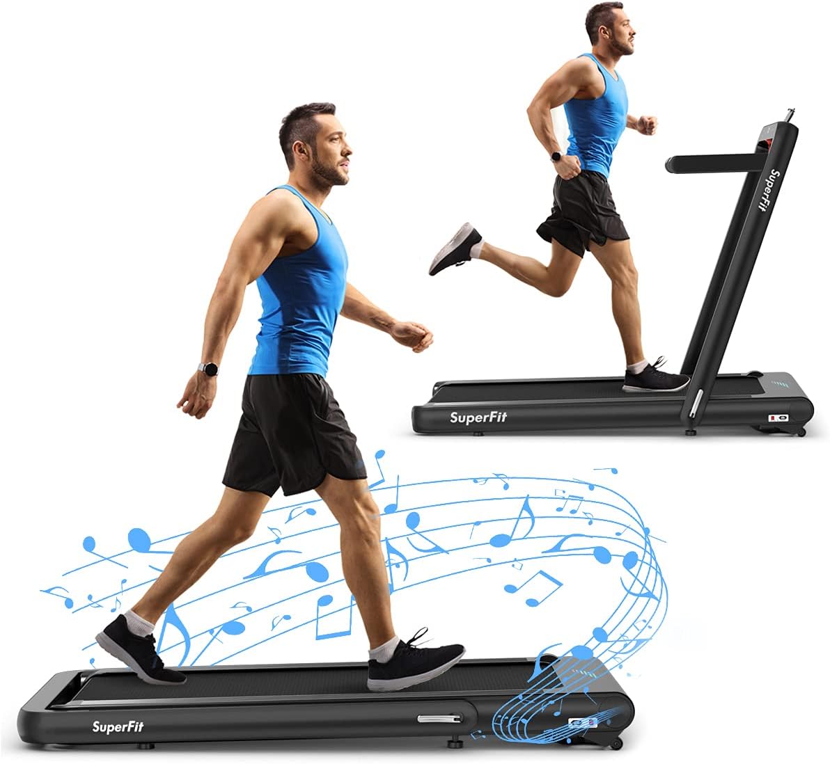 Goplus 2 in 1 Folding Treadmill, 4.75HP Superfit Under Desk Electric Treadmill with APP Control, LED Touch Screen, Blue Tooth Speaker, Remote Control, Walking Jogging for Home Office