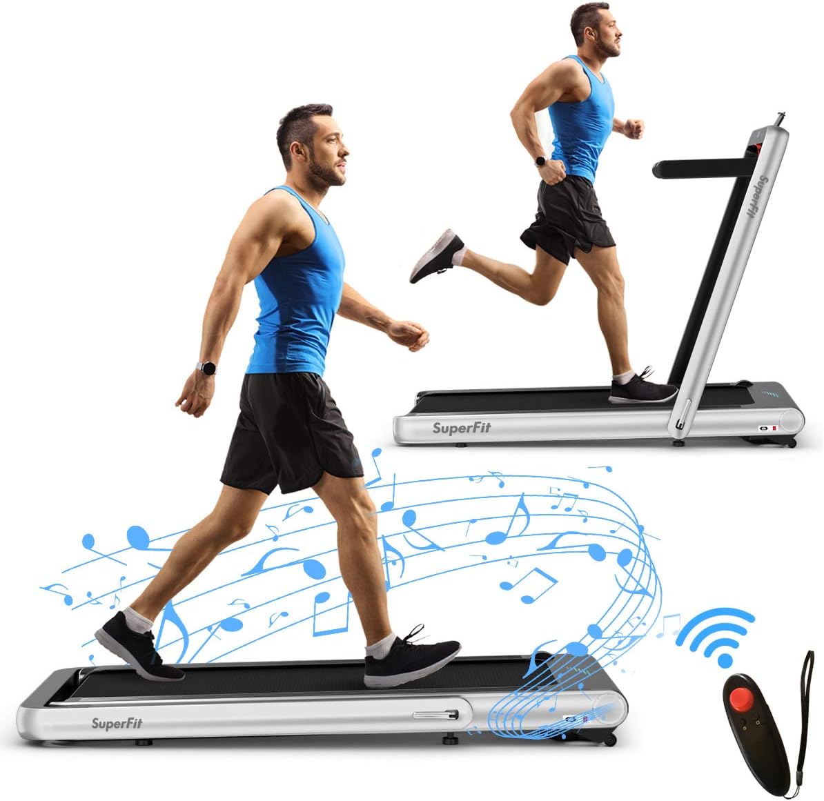 Goplus 2 in 1 Folding Treadmill, 4.75HP Superfit Under Desk Electric Treadmill with APP Control, LED Touch Screen, Blue Tooth Speaker, Remote Control, Walking Jogging for Home Office