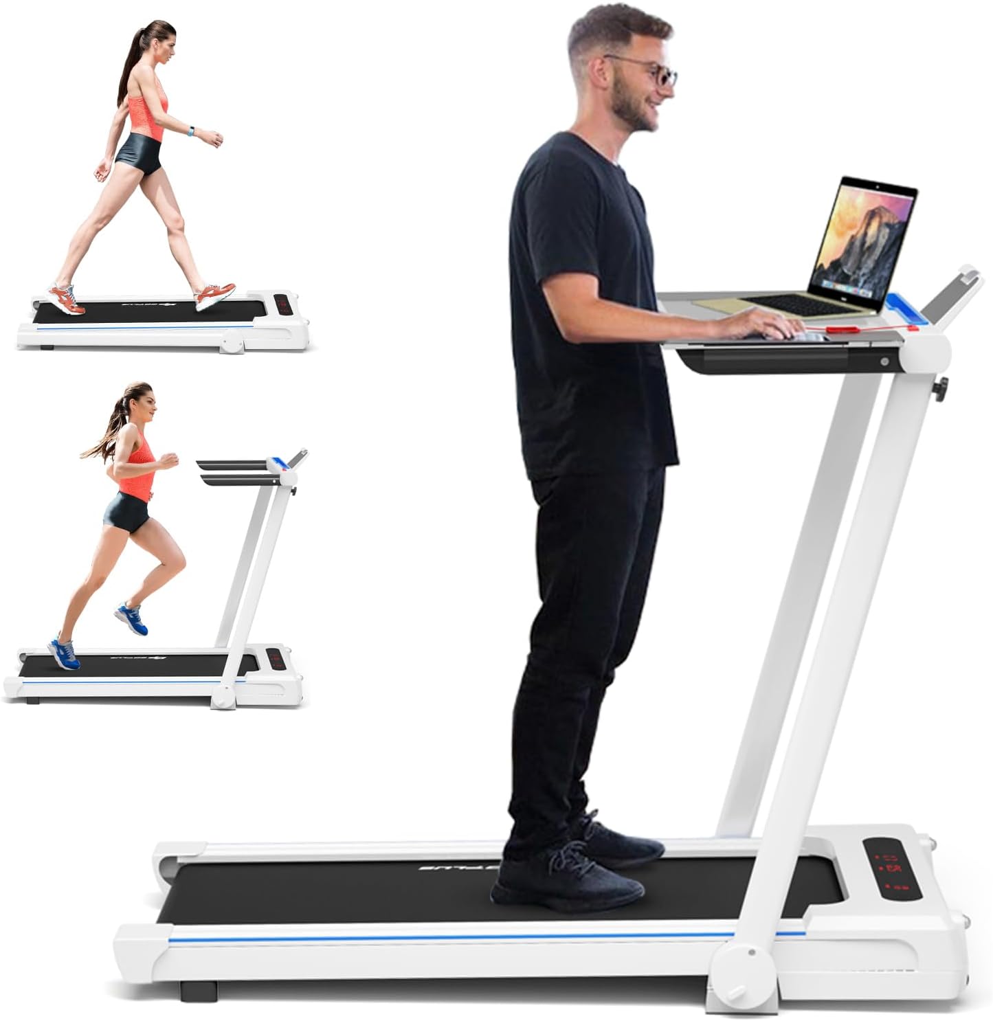 Goplus 3-in-1 Treadmill with Large Desk, 2.25HP Folding Electric Treadmills, LED Display, Remote Control, Blue Tooth Speakers, Walking Jogging Machine for Home/Office Use